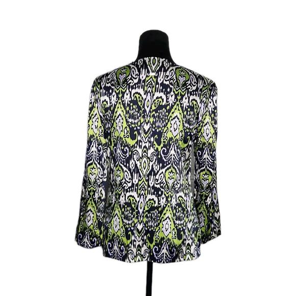 St John Multicolor Ikat Print Long Sleeve Silk Blouse Women’s Size SP Boho - Picture 3 of 8